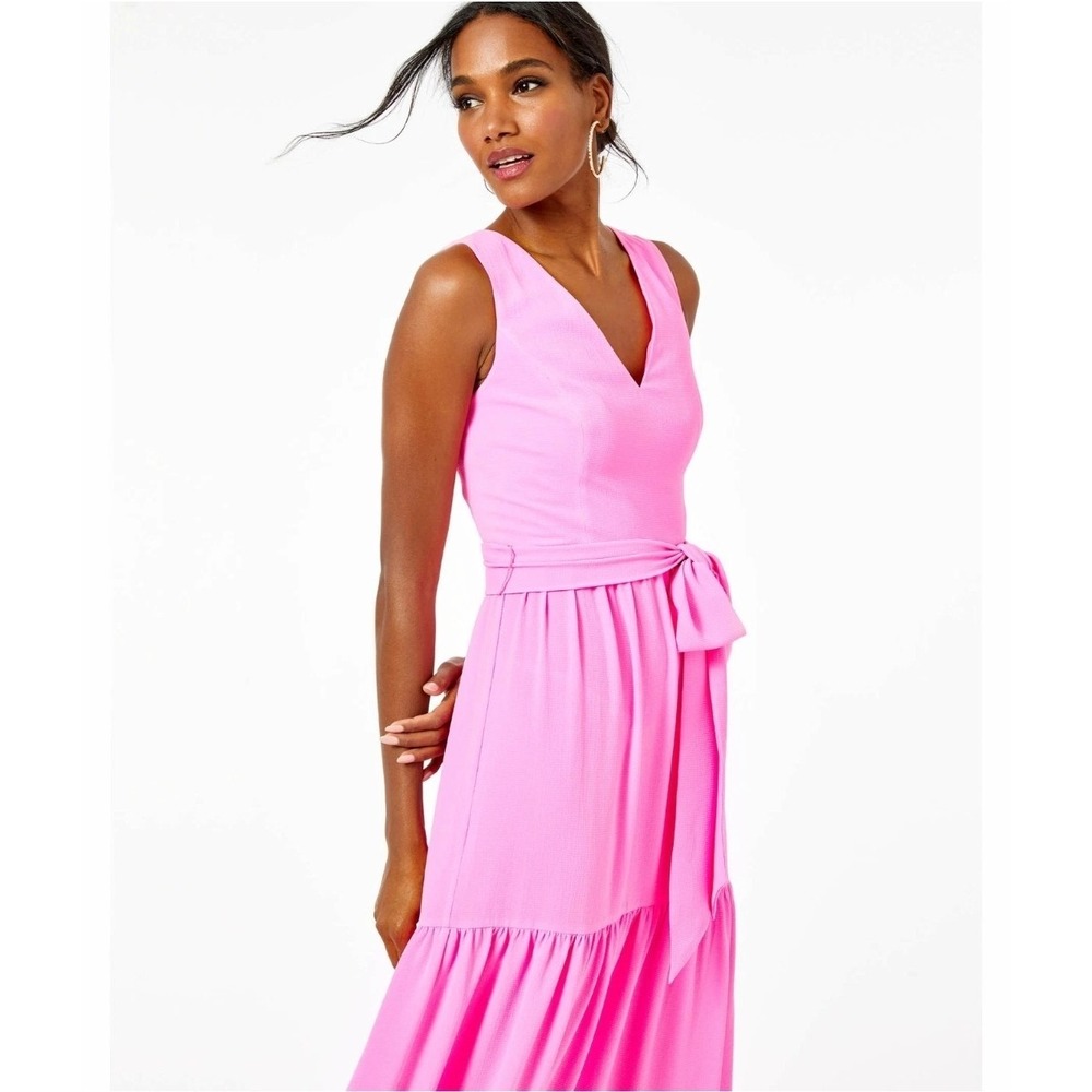 Lilly Pulitzer Maurine‎ Sleeveless Tiered Maxi Dress Prosecco Pink Sz 2 Resort - Picture 2 of 13